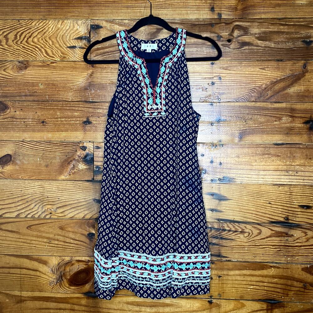THML Navy sun dress with embroidery detail size Medium